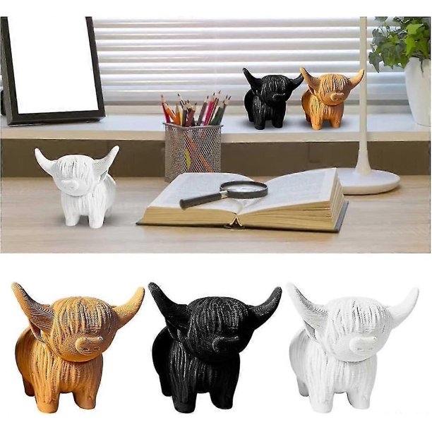 Bonita figura de vaca de las Tierras Altas, adorno de vaca hecho a mano, decoración de mesa para el hogar y la oficina, mini estatua de vaca de las Tierras Altas, adorno para tarta, decoración de inau