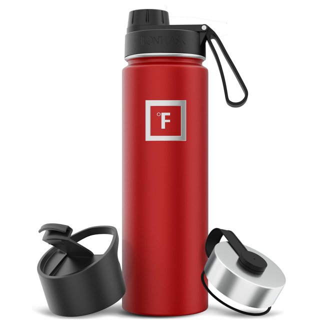 Botella de agua IRON °FLASK para acampar y senderismo, 650 ml, color rojo fuego