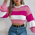 thumbnail image 4 of Cropped Sweater Sevevn Women's Striped Rainbow Cropped Sweater Long Sleeve Lightweight Cute Knit Tops Pullovers, 4 of 9