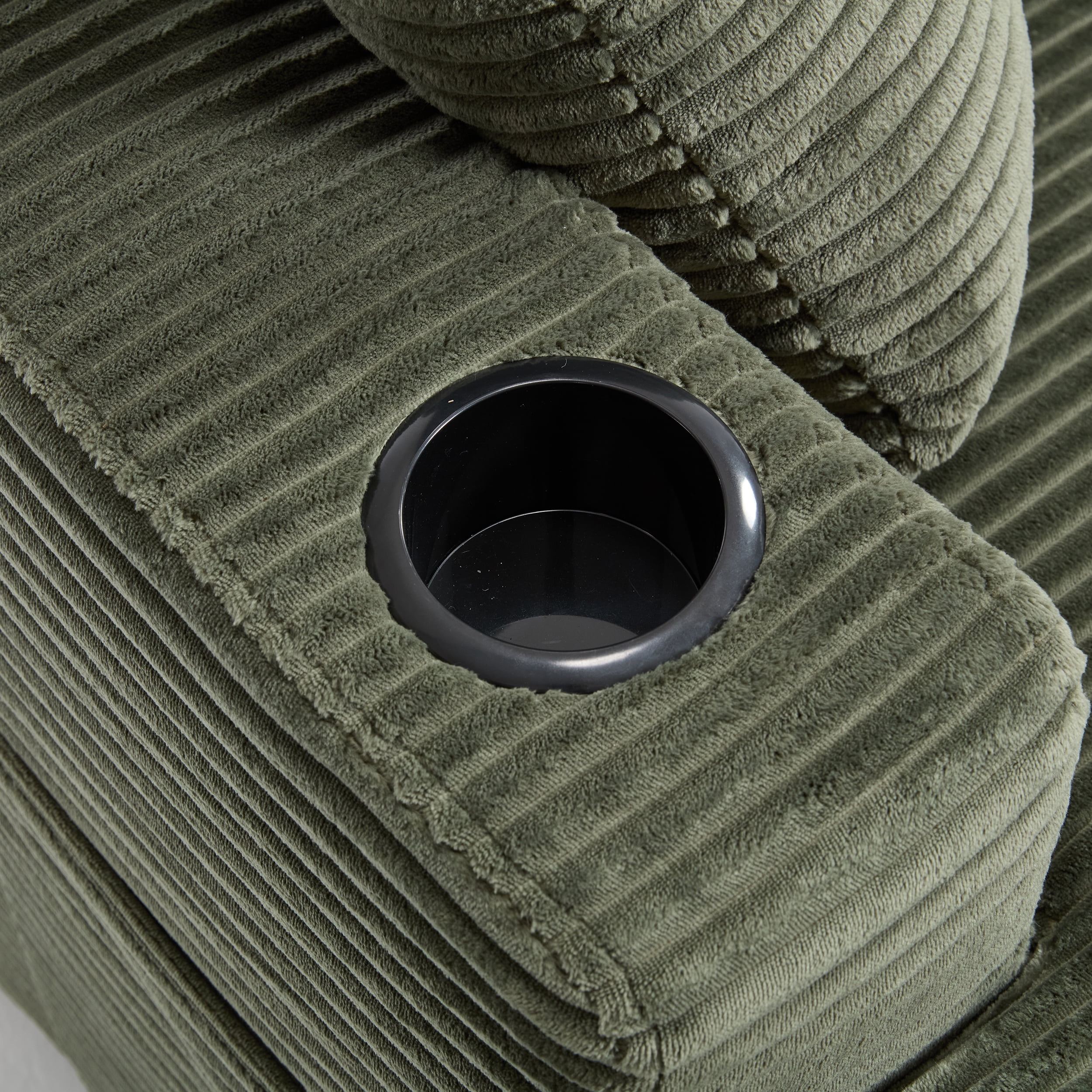 Leumius Chaise Lounge Sofa with Magazine Pocket and Double Cup Holder - Removable Cushions, Ergonomic Corduroy Sofa with Deep Seat, Perfect for Living Room or Home Office,Green.