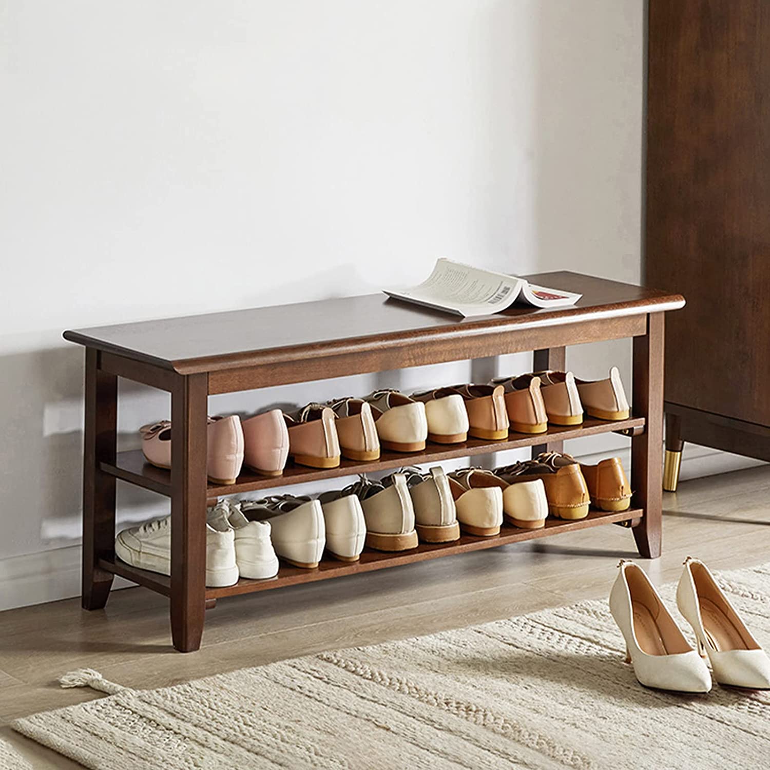 Heyuone Shoe Rack Entry Solid Wood Shoe Storage for Entryway Foyer