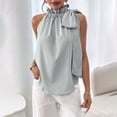 thumbnail image 2 of Levmjia Womens Sleeveless Tank Tops Lightweight Ruffled Halter Neck Striped Drawstring Loose Fit Casual Blouses Breathable Summer Shirts Daily Shopping Beach Holiday, 2 of 5