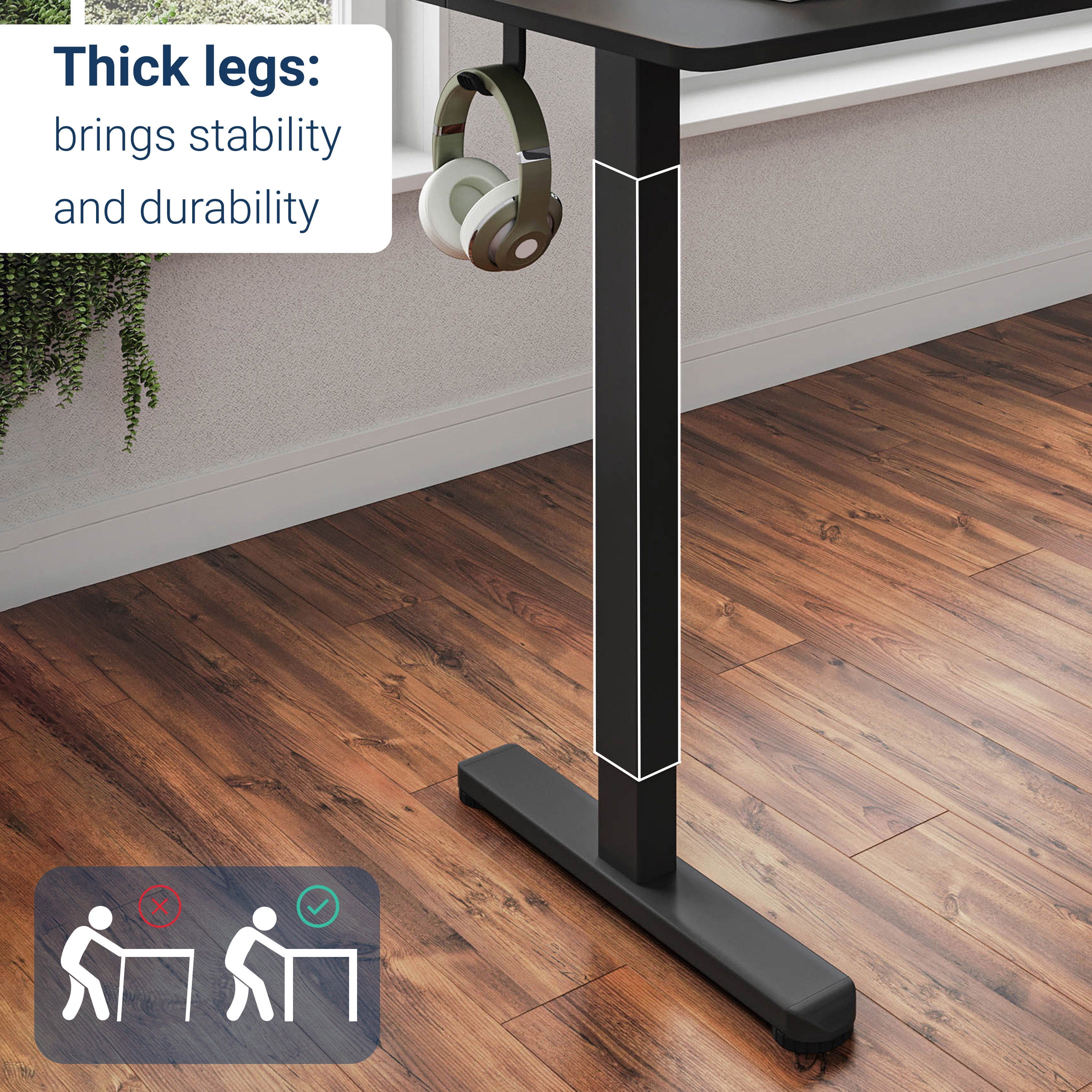 Techni Mobili 55” W Electric Standing Desk, Height Adjustable Sit-to-Stand Desk with 3 Memory Presets and Dual Accessory Hooks, Black