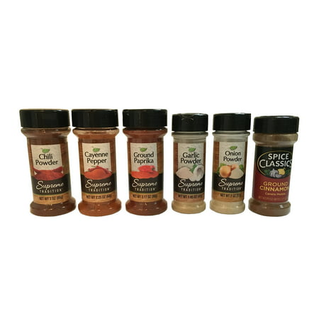 Supreme Spice Starter Set #1 with 6 Essential Spices for Cooking Basics â?? 6 Piece Spice Gift Set Includes Chili Powder, Onion Powder, Garlic Powder, Paprika, Cayenne Pepper and