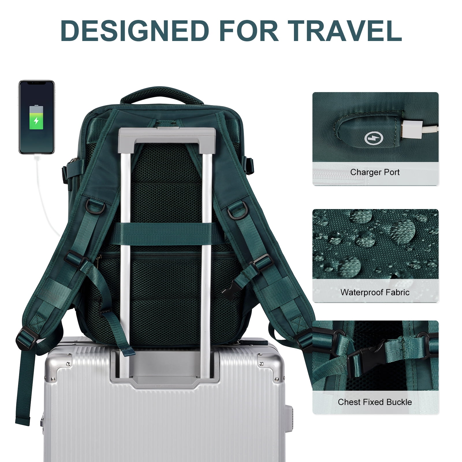 Large Backpack Women, Carry On Backpack,Hiking Backpack Waterproof Outdoor Sports Rucksack Casual Daypack School Bag Fit 14 Inch Laptop with USB Charging Port Shoes Compartment