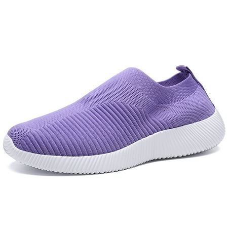

Women s Knitted Socks Sneakers Breathable Slip-on Flats Shoes Solid Color Soft Sole Walking Shoes