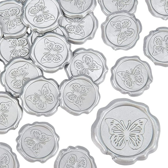 Butterfly Wax Seal Stickers - Silver 25PCS Adhesive Wax Seals Decorative Stamp Stickers for Decor Wedding Invitation Envelopes Craft Scrapbook Party Gift