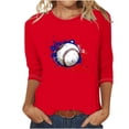 thumbnail image 2 of DDAPJ pyju 3/4 Sleeve Tops for Women Baseball Print T-shirts 4th of July Patriotic Shirts Stars Stripes Graphic Tees Loose Fit Mid-length Casual Workout Crewneck Tee Top Red L, 2 of 4