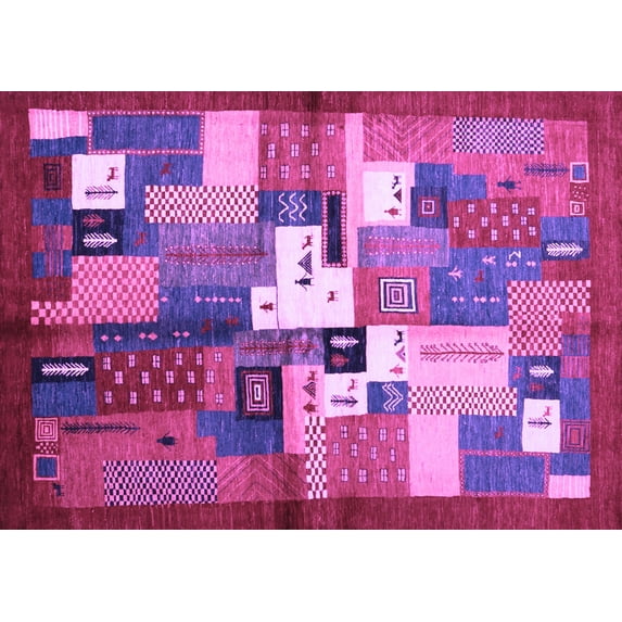 Ahgly Company Indoor Rectangle Abstract Purple Contemporary Area Rugs, 7' x 9'