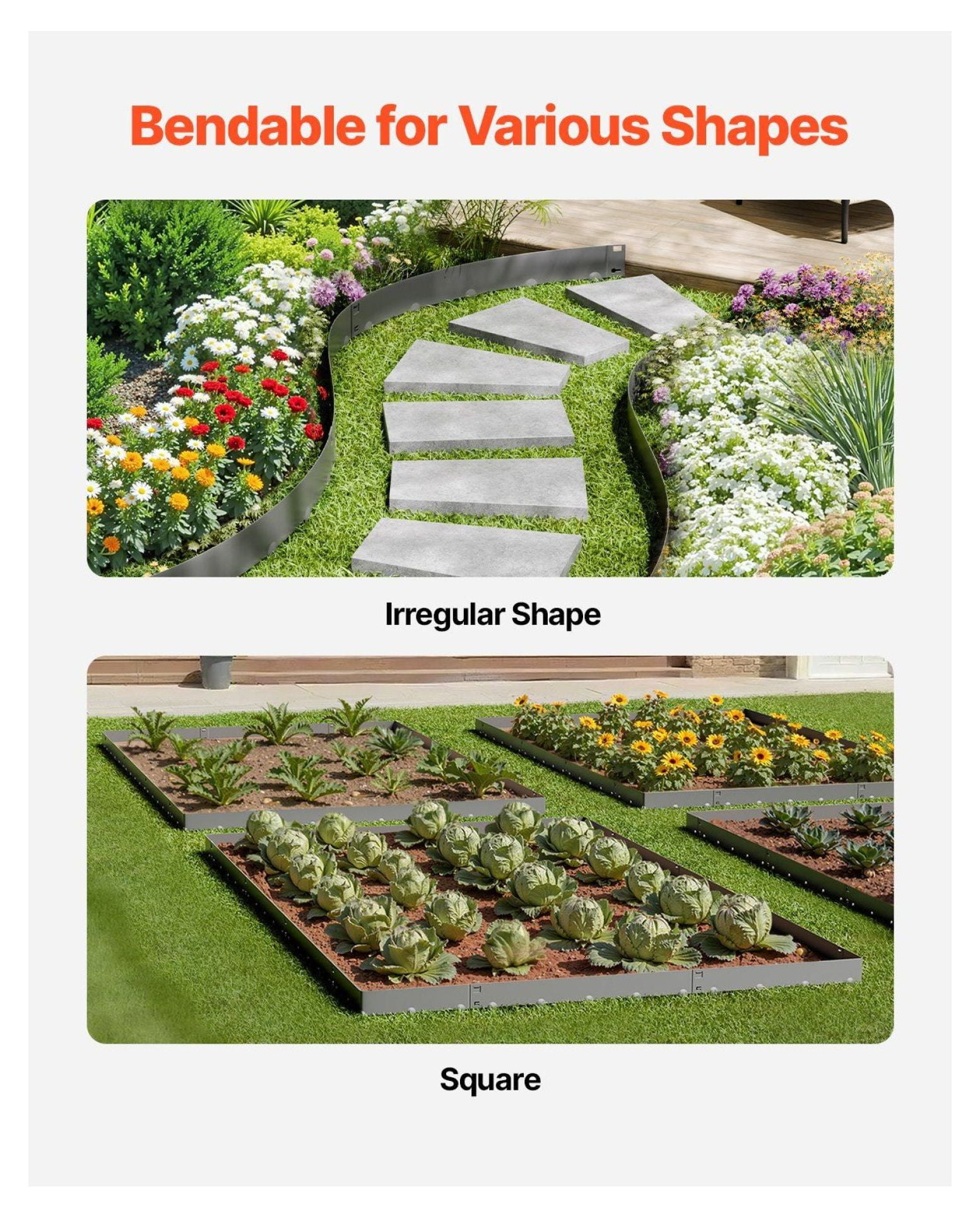 Steel Landscape Edging 5 Pack, 39x3in Dark Gray Metal Garden Border, Rustproof Lawn Edging for Flower Beds, Flexible Yard Edging Roll