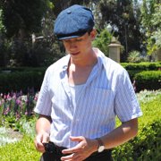 Harris Tweed Skye Wool Newsboy Cap - M - Blue/Black