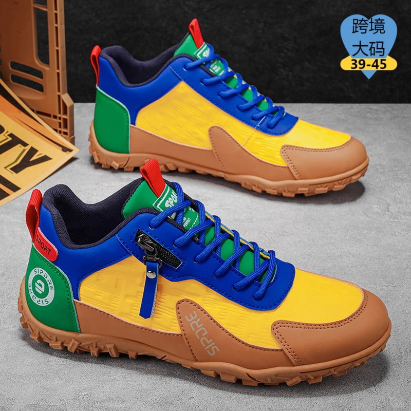 Men'S Plus Size Color Block Outdoor Hiking Shoes, Side Zipper Non-Slip Trekking Sneakers, Cross-Border Casual Shoes