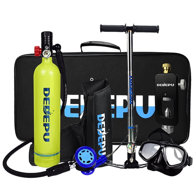 Graflsoa S5000 Ensemble de Plongée B-B Combo en Vert, Réservoir d'Air 1L, Capacité 3000PSI, 20 Min sous l'Eau, Inclut Lunettes et Sac de Rangement
