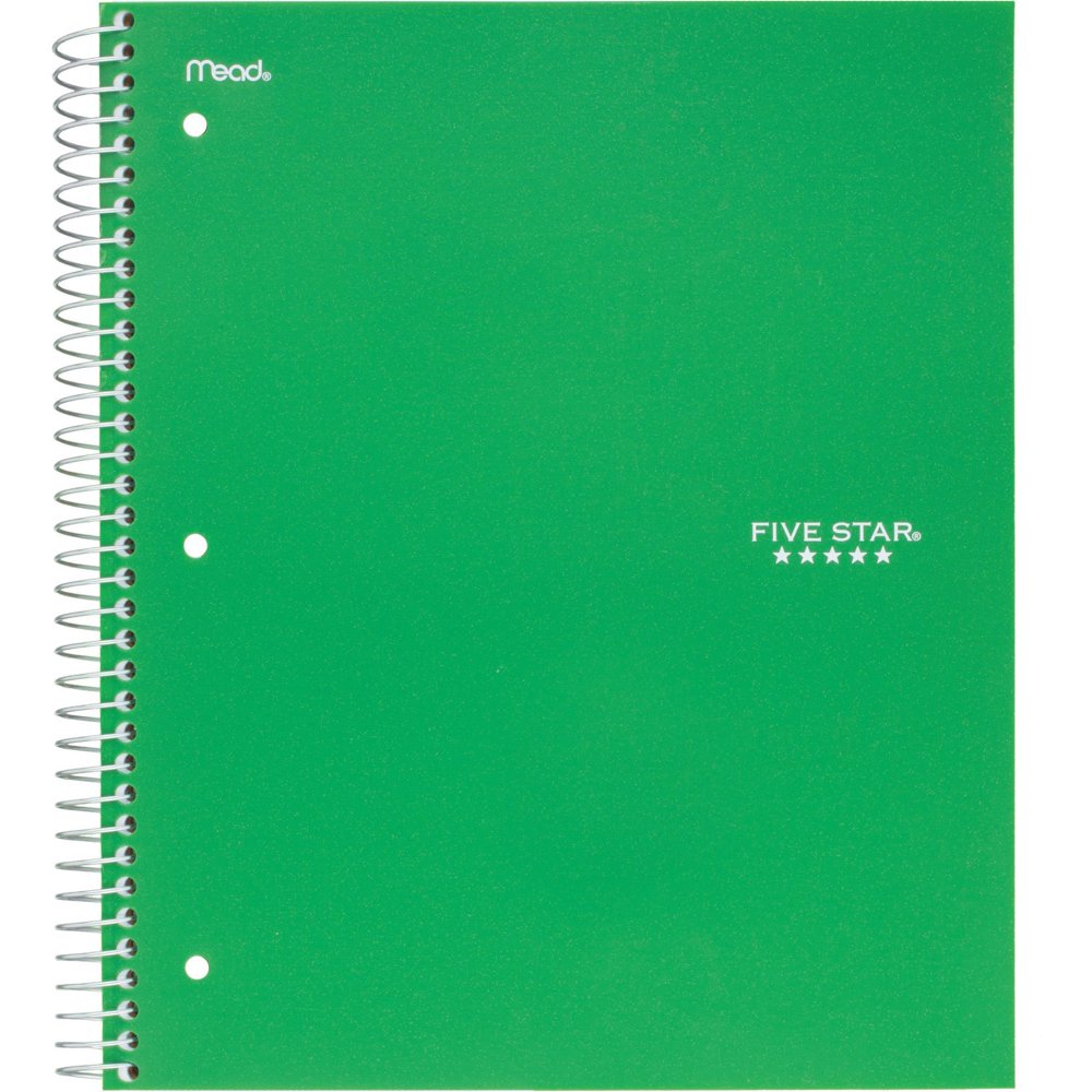 Five Star 3 Subject College Ruled Notebook, Green
