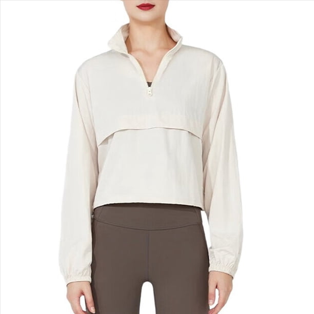 Chaqueta Deportiva con Cremallera para Mujer, Cuello Alto, Resistente Al Viento, Protección Solar, para Hacer Ejercicio Al Aire Libre. Crema L