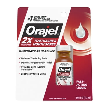 Orajel 2X Medicated Toothache & Mouth Sores Liquid, 0.45 fl oz