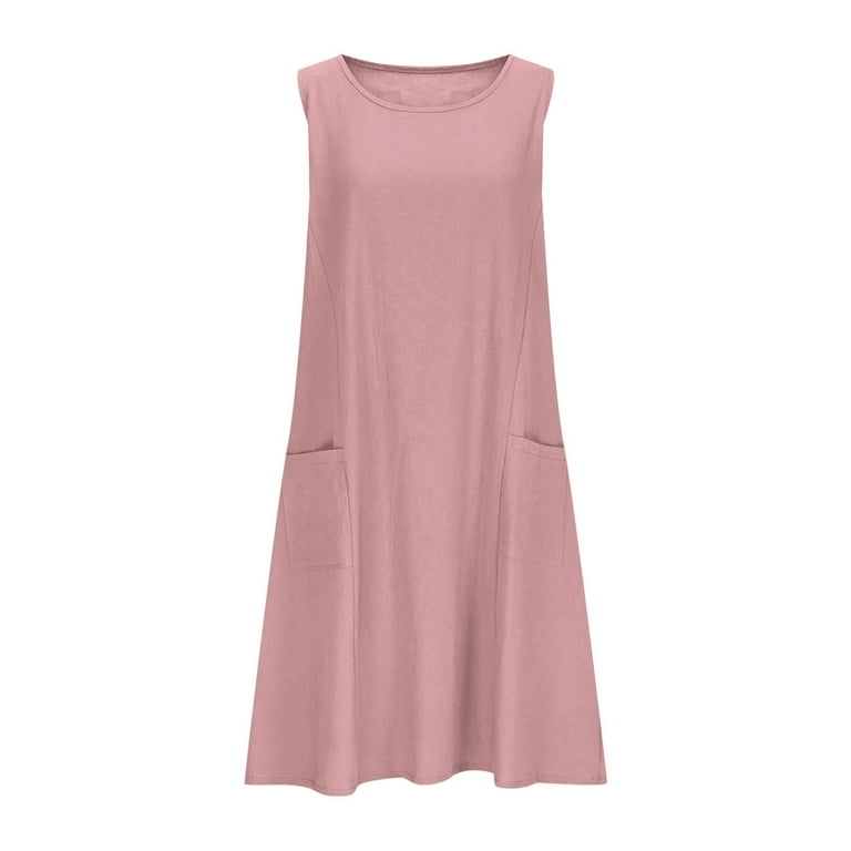 Aobny Dresses for Women Red Cotton Linen Shift Sleeveless Mini Crew Neck Summer Dresses for Women 2025, Women's, Size: 4,6,8,10,12,14,16,18,20