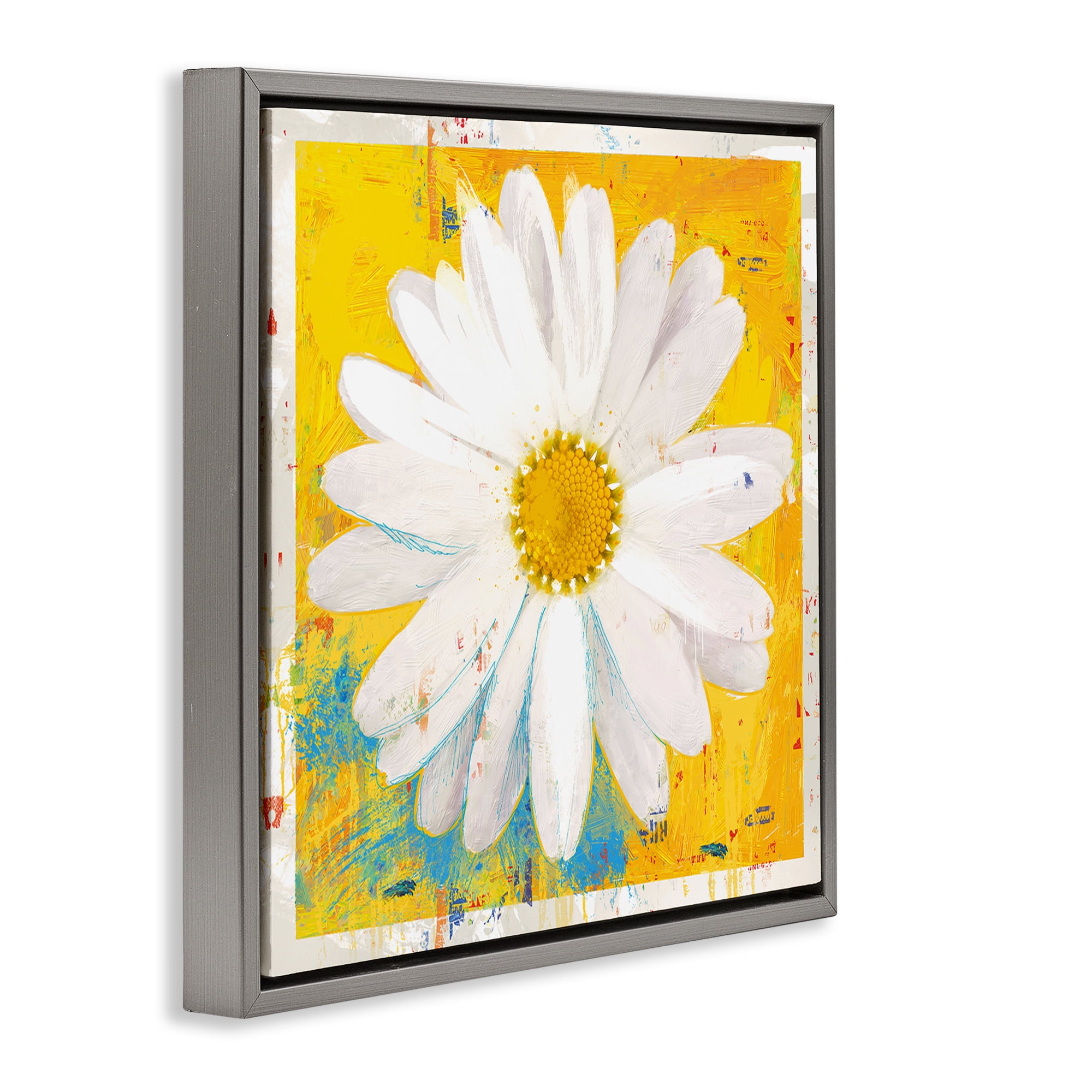 Stupell Industries Violet's Daisy on Yellow Gray Framed Floater Canvas Wall Art, design by Porter Hastings