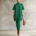 thumbnail image 2 of Szluipve 2 Piece Sets for Women 2 Piece Knit Loungewear Set Turtleneck Short Sleeve Oversized Tunic Top & Ribbed High Waist Leggings Casual Loose Fall Winter Outfit Suit Green 2XL, 2 of 7