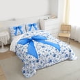 thumbnail image 3 of Feelyou Princess Ribbon Blue Queen Comforter Set, Mandala Floral Flower Bedding Sets, Watercolor Bowknot Reversible Bedding Comforter Set, Ultra Soft Bedroom Decor, 3pcs, 3 of 8