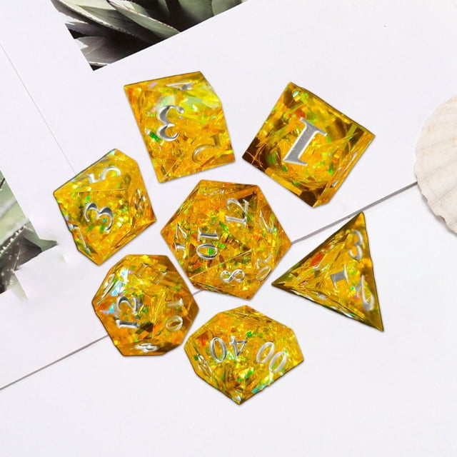 7/Set Transparent Glitter Paper Polyhedral s Set RPG Set for Playing Entertainment Board Game RPG , azul Amarillo CUTICAT Dados poliédricos