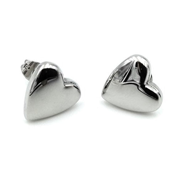 Edforce Womens Stainless Steel Rounded Classic Heart Stud Earrings, (12mm)