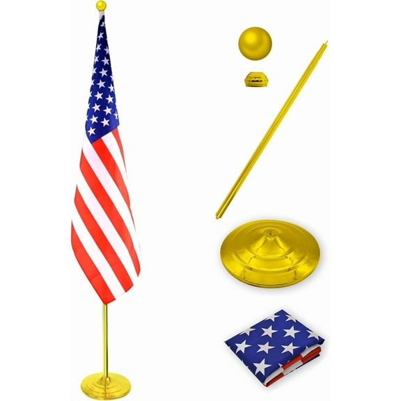 Indoor Flag Pole Kit with Weighted & Thickened Base 6-8FT,Aluminum Commercial Indoor Flagpole for Office School City Hall,Heavy Duty Indoor Telescoping Flag Pole,Golden 1 Pack