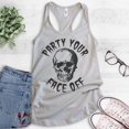 thumbnail image 2 of Party Your Face Off Tank Top, Ladies Racerback Tank Top, Halloween Tank, Skull Tank, Skeleton Tank, Silver Gray, X-Large, 2 of 3