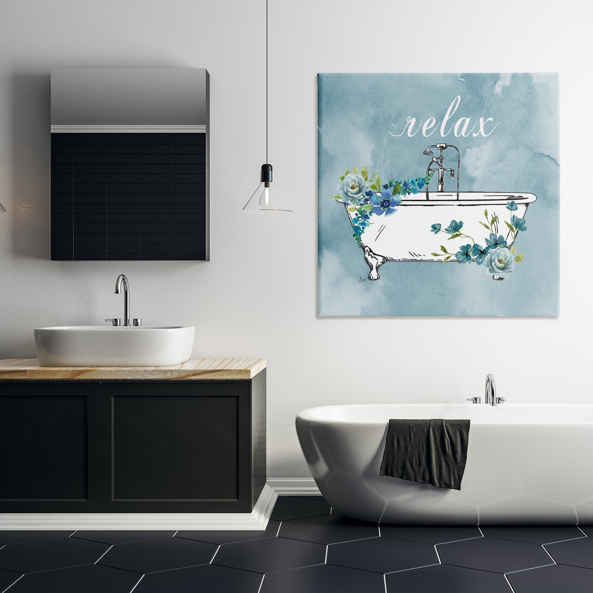 Stupell Industries Floral Bathroom Rules Relax Canvas Wall Art, design by Nan