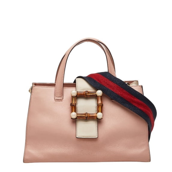 Pre-Owned Gucci Bamboo Pearl Handbag/Shoulder Bag 2WAY 453756 Pink Ivory Leather Women's GUCCI
