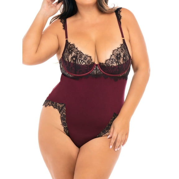 PLUS SIZE NICOLE VISCOSE JERSEY AND LACE TEDDY
