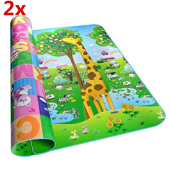 2 Pack Baby Kids Crawling Mat 200x180cm Thickness Waterproof Baby Crawling Pad Game Play Mat w/ Giraffe Bear Pattern