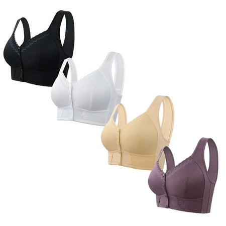 UTSJKR 4 Pc Front Closure Wireless Bras Comfort No Underwire Full Support Sleep Bra Adjustable Straps Breathable Wireless Bra for Daily Wear Bras Black XXL