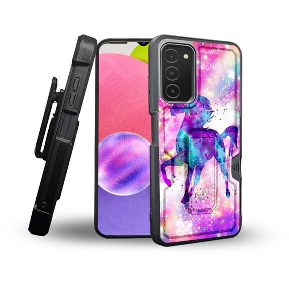 ANJ  Rugged Shockproof Holster Case Card Slot Kickstand   Tempered Glass Cover for Samsung Galaxy A03s - Dream Unicorn