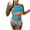Blue, variant on Women's Crochet Halter Two Piece Outfit, Striped Top with Openwork Hollow Out Detail, Matching High Waist Shorts for Beach Travel and Vacation Style