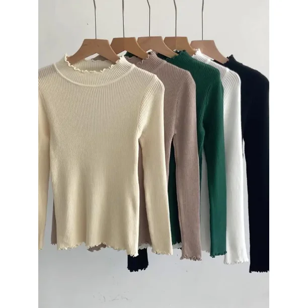 Mock Neck Clothes Knitted Woman Sweaters Pullovers Autumn Winter Basic Women's Jumper Slim Somen's Sweater Pull Long Sleeve