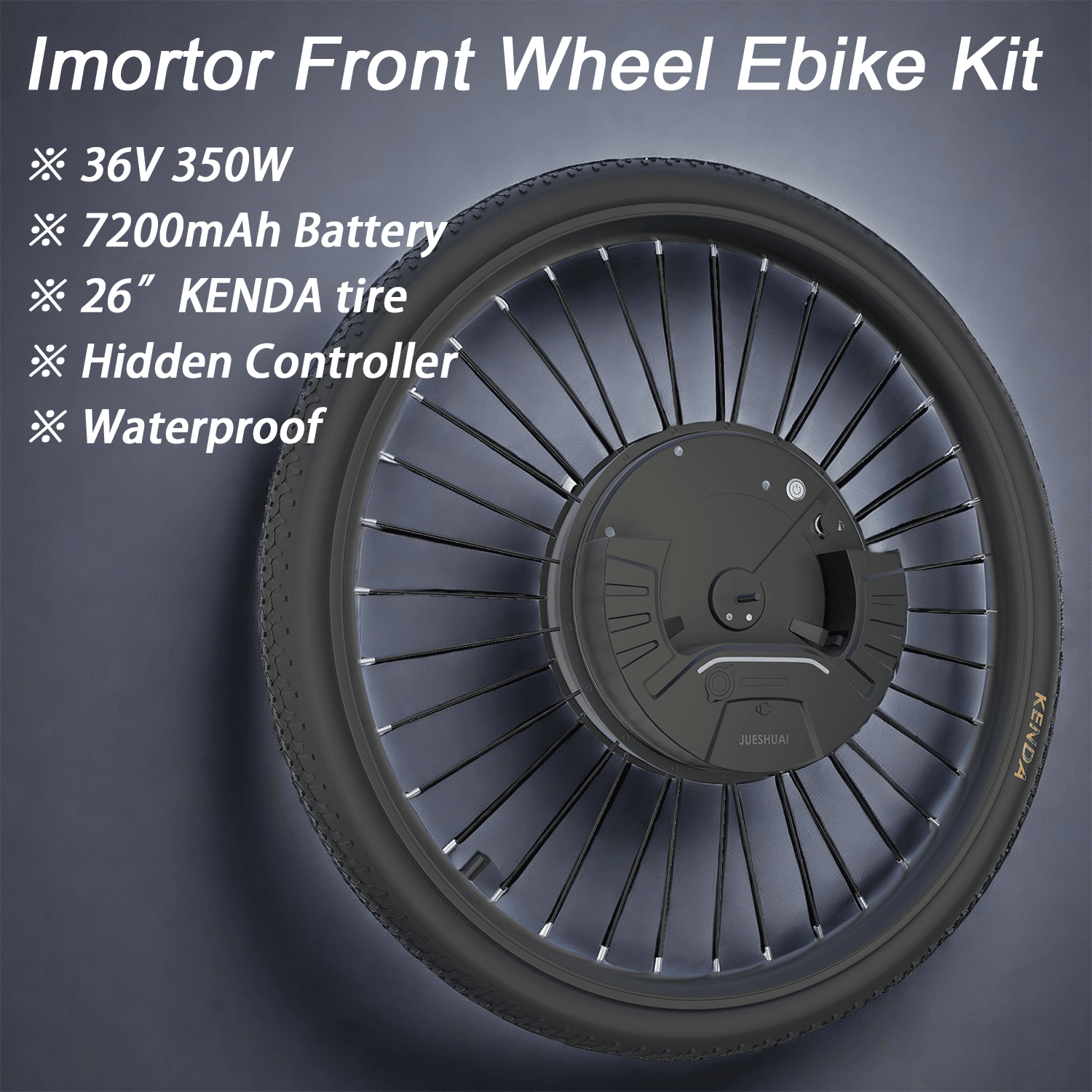 Integrated Electric Bike Conversion Kit Front Wheel 350W, 36V 7200mAh Lithium-ion Battery, 26 inch KENDA Tire, Drop Out of 10*100mm Quick Release