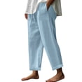 thumbnail image 1 of Yubnlvae 2025 Japanese Drape Pants - Wide Leg Cotton-Linen Trousers (Spring/Autumn Elastic Waist, Lazy Chic) Blue 5XL, 1 of 8