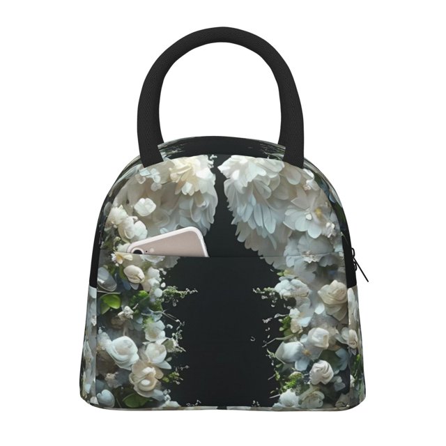 Balery Floral Angelic White Wings Bolsa de Almuerzo para Mujeres, Caja de Almuerzo, Bolsa de Almuerzo Pequeña Impermeable, Tote de Almuerzo Reutilizable con Gran Capacidad