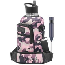 Ragland Half Gallon Insulated Water Bottle with Straw Lid, Large 64 oz Stainless Steel Water Bottle with Filter & Carrying Strap Bag (Includes 2 Filtering Straws) Pink Camo