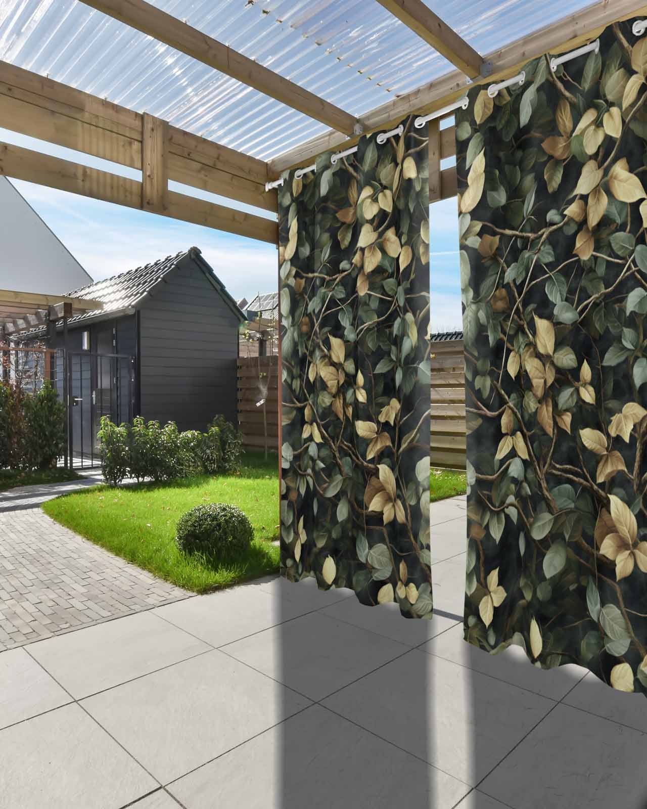 nqOlkjepod Outdoor Curtains for Patio Waterproof, Branches Green Leaves Outdoor Privacy Panels Grommet, Vintage Botanical Forest Blackout Outside Curtains for Porch/Cabana/Pergola 54"x95", 1 Panel