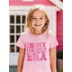 thumbnail image 1 of [Camiseta gráfica para niña] Camiseta gráfica para niña | "In My 100 Days of School Era", negra con letras rosas y diseño de cara alegre, top informal de verano de manga corta y cuello redondo para, 1 of 6