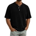 thumbnail image 2 of Domuza Mens Corduroy Henley Shirts Casual Short Sleeve Button Up Solid Blouses 2026 New Fashion Comfy Soft Loose Fit T-Shirts Black L, 2 of 4
