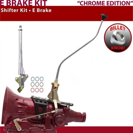 American Shifter FMX Shifter Kit Chrome 23 in. Swan E Brake Push Button 16 Handle Billet Knob for F5A28
