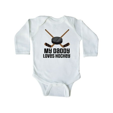 

Inktastic Daddy Loves Hockey Sports Gift Baby Boy or Baby Girl Long Sleeve Bodysuit