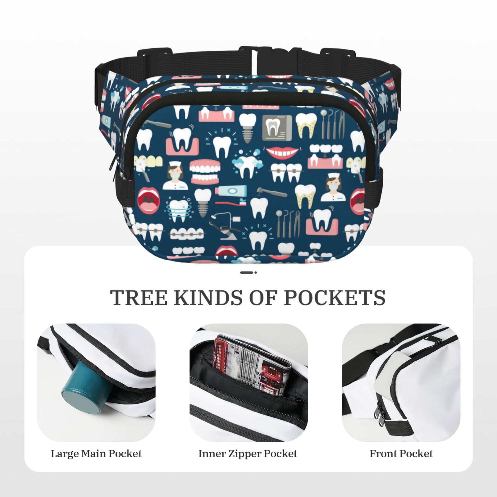 Hirioo Dental for Double Layer Waist Bag Adjustable Fanny Pack For Travel Running Hiking