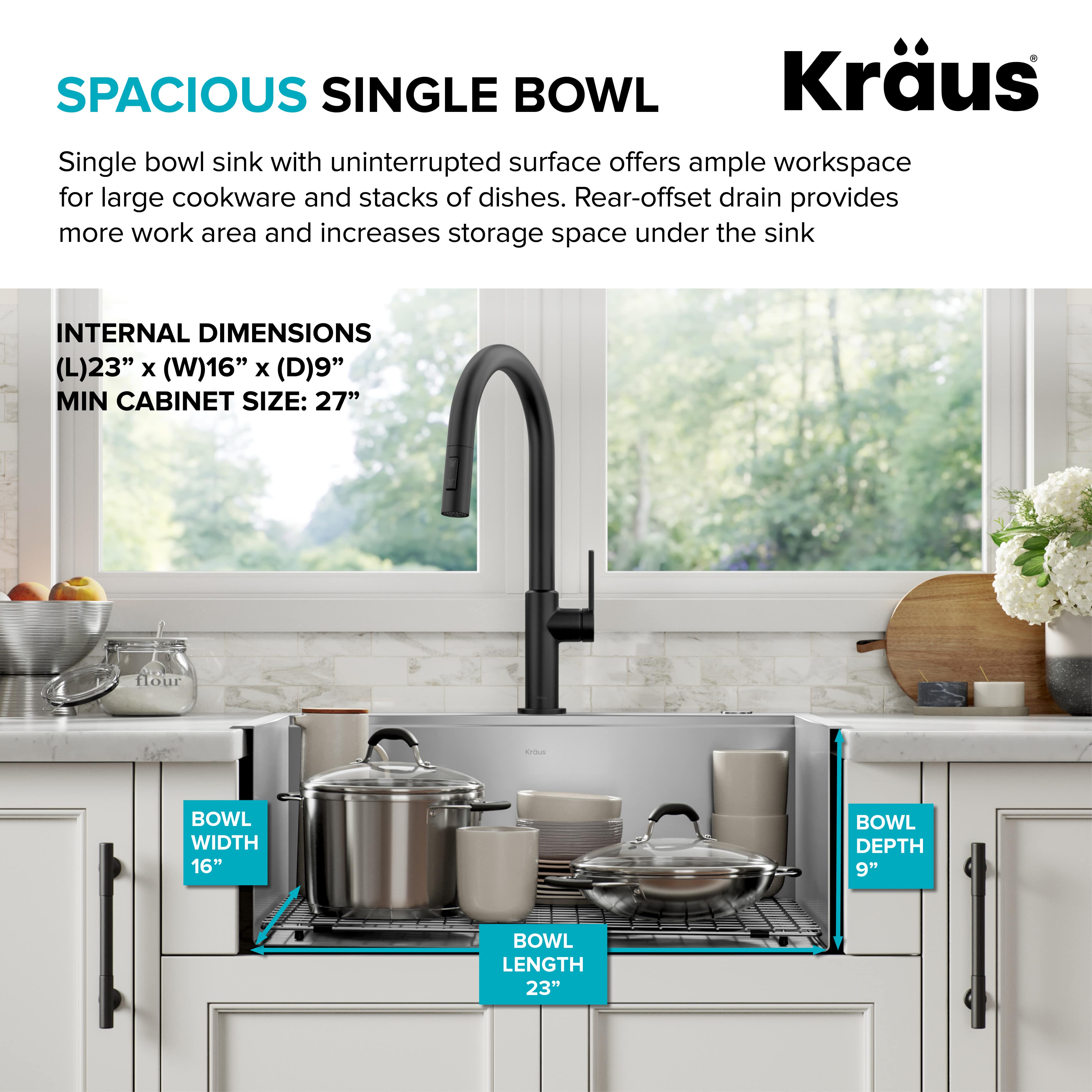 Kraus Kore Workstation 25-inch Drop-In or Undermount 16 Gauge Single Bowl  Stainless Steel Kitchen Sink with Accessories (Pack of 5)