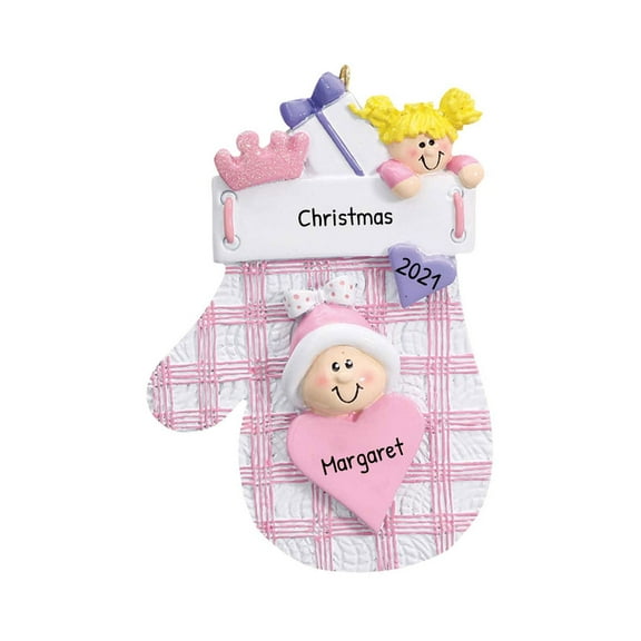 Ornaments by Elves Personalized Baby's First Christmas 2024 Ornament Pink Mitten Ornaments .25lbs