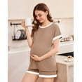 thumbnail image 2 of Ekouaer Maternity Pajamas 2 Piece Outfits Waffle Knit Short Sleeve Tops and Shorts Loungewear Set Pregnancy Clothes, 2 of 6