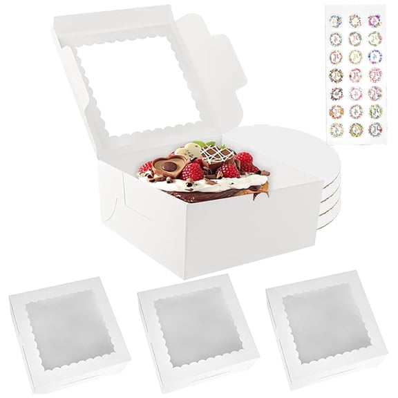 10x10x5 inch Cake Boxes with Window ,4 pack White Bakery Boxes with Boards for Cookies Pies Cupcakes Pastry